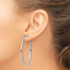 Sterling Silver RH-plated 2x50mm Omega Back Round Hoop Earrings