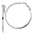 Sterling Silver RH-plated 2x40mm Omega Back Round Hoop Earrings