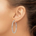 Sterling Silver Rhodium-plated Diamond-cut 2x40mm Square Tube Hoop Earrings
