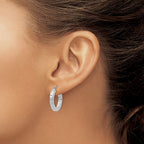 Sterling Silver Rhodium-plated Diamond-cut 3x20mm Square Tube Hoop Earrings
