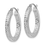Sterling Silver Rhodium-plated Diamond-cut 3x25mm Square Tube Hoop Earrings