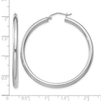 Sterling Silver Rhodium-plated 3mm Round Hoop Earrings