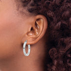 Sterling Silver Rhodium-plated 3x25mm Square Tube Hoop Earrings