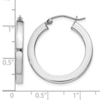Sterling Silver Rhodium-plated 3x25mm Square Tube Hoop Earrings