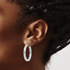 Sterling Silver Rhodium-plated 3x30mm Square Tube Hoop Earrings