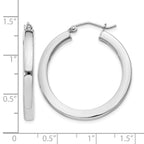 Sterling Silver Rhodium-plated 3x30mm Square Tube Hoop Earrings