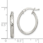 Sterling Silver Rhod-plated Textured 3mm Hollow Oval Hoop Earrings