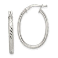 Sterling Silver Rhod-plated Textured 3mm Hollow Oval Hoop Earrings