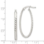 Sterling Silver Rhod-plated Textured 3mm Hollow Oval Hoop Earrings