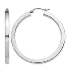 Sterling Silver Rhodium-plated 3x40mm Square Tube Hoop Earrings