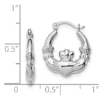 Sterling Silver Rhodium-lated Claddagh Hollow Round Hoop Earrings