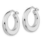 Sterling Silver RH-plated Polished Tapered Hollow Round Hoop Earrings