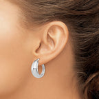 Sterling Silver RH-plated Polished Tapered Hollow Round Hoop Earrings