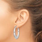 Sterling Silver RH-plated Polished Tapered Hollow Round Hoop Earrings