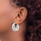 Sterling Silver RH-plated Polished Tapered Hollow Round Hoop Earrings