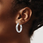 Sterling Silver Rhodium-plated Diamond-cut 5x25mm Hoop Earrings