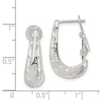 Sterling Silver Polished & Filigree Omega Back J-Hoop Earrings