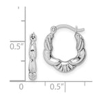 Sterling Silver Rhodium Plated Hollow Scalloped Hoop Earrings