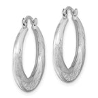Sterling Silver RH-plated Brushed & D/C Scalloped Round Hoop Earrings