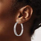 Sterling Silver Rhodium Plated Textured Fancy Hoop Earrings