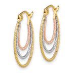 Sterling Silver Rhod-plated Yellow/Rose Vermeil 1.5mm Triple Hoop Earrings