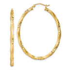 Sterling Silver Gold-plated Diamond-cut Twist Satin 4mm Oval Hoop Earrings