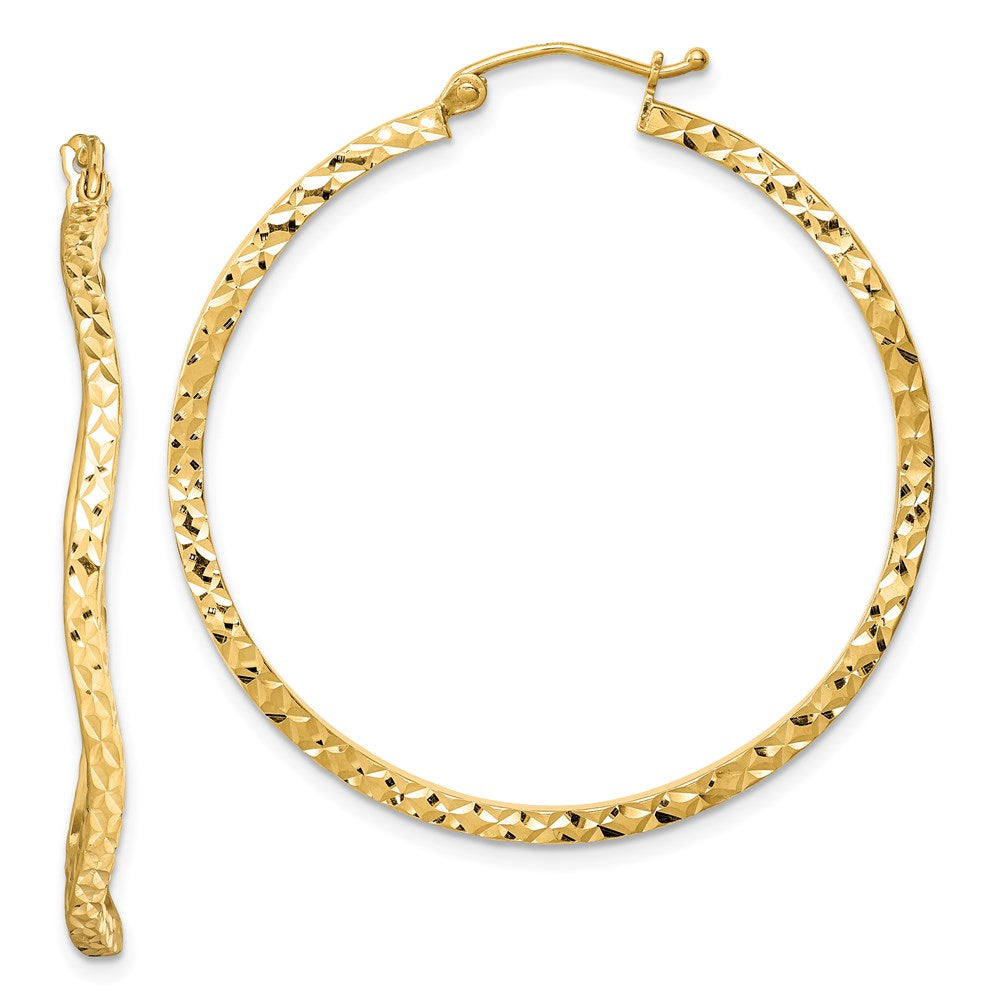 Sterling Silver Gold-plated Diamond Cut 2mm Wavy Hoop Earrings