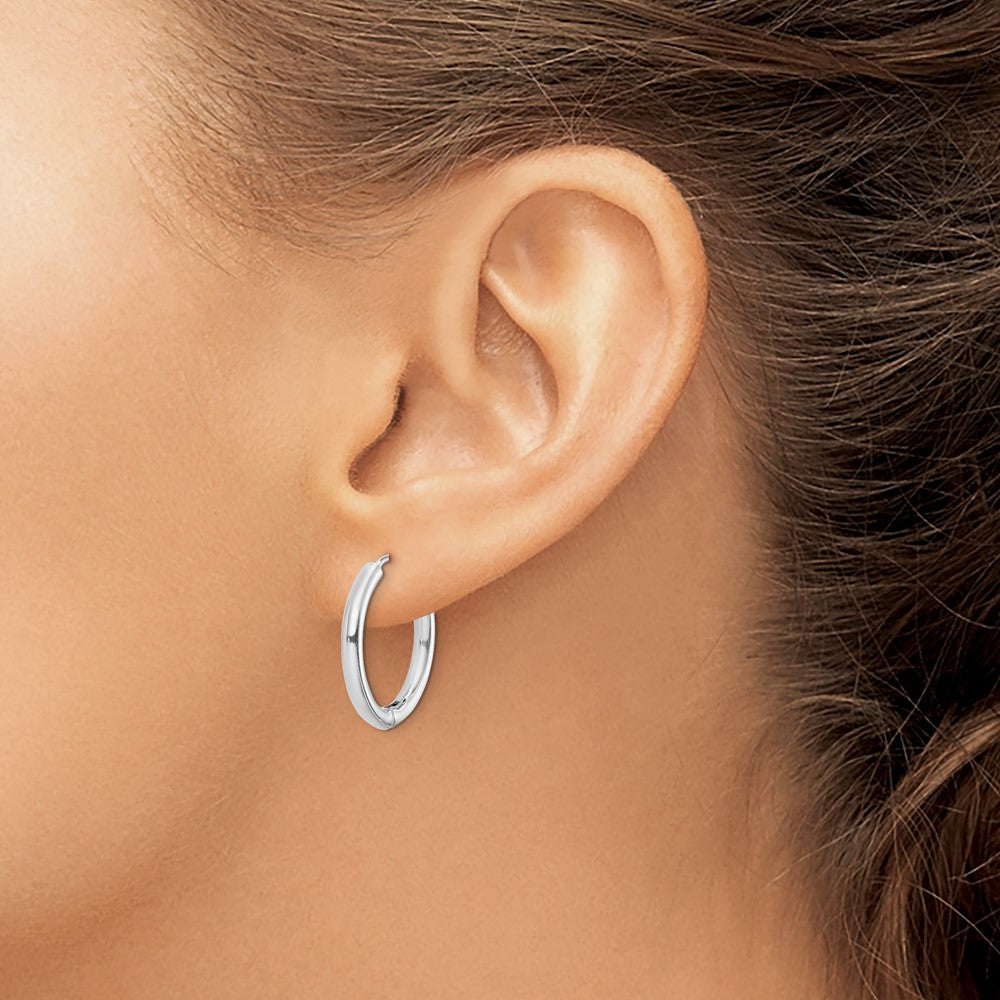 Sterling Silver Rhodium-plated Polished Hollow Hinged Hoop Earrings