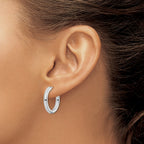 Sterling Silver Rhodium Polished Hinged Hoop Earrings