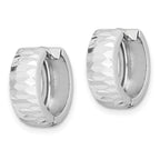 Sterling Silver Rhodium Polished Diamond-cut Hinged Hoop Earrings