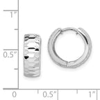 Sterling Silver Rhodium Polished Diamond-cut Hinged Hoop Earrings