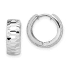 Sterling Silver Rhodium Polished Diamond-cut Hinged Hoop Earrings