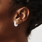 Sterling Silver Rhodium Polished Patterned Hinged Hoop Earrings