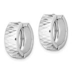 Sterling Silver Rhodium Diamond Cut Polished Hinged Hoop Earrings
