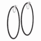 Sterling Silver Rhodium-plated Black Glitter Enamel 2x55mm Hoop Earrings