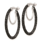 Sterling Silver Rhodium-plated Black Glitter Enamel 2x25mm Hoop Earrings
