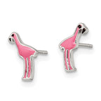 Sterling Silver Polished Pink & Black Enameled Flamingo Post Earrings
