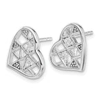 Sterling Silver Rhodium Plated CZ Heart Post Earrings