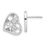 Sterling Silver Rhodium Plated CZ Heart Post Earrings