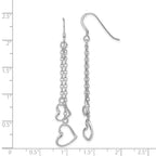 Sterling Silver Rhodium-plated Heart Dangle Shepherd Hook Earrings