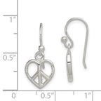 Sterling Silver Peace Sign Heart Shepherd Hook Earrings