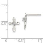 Sterling Silver Rhodium-plated Polished CZ Cross Post Earrings