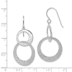 Sterling Silver RH-plated Polished & Textured Interlocking Circle Dangle Ea