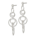 Sterling Silver Polished & Textured Circle Links Post Dangle Earrings
