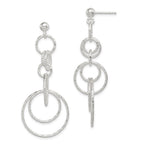 Sterling Silver Polished & Textured Circle Links Post Dangle Earrings