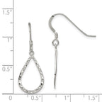 Sterling Silver Polished & D/C Teardrop Dangle Shepherd Hook Earrings