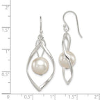 Sterling Silver Polished Simulated Pearl Twisted Dangle Earrings
