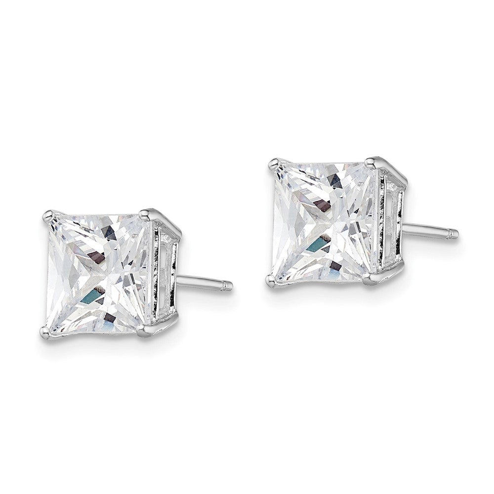 Sterling Silver Rhodium-plated Polished Square 8mm CZ Stud Earrings