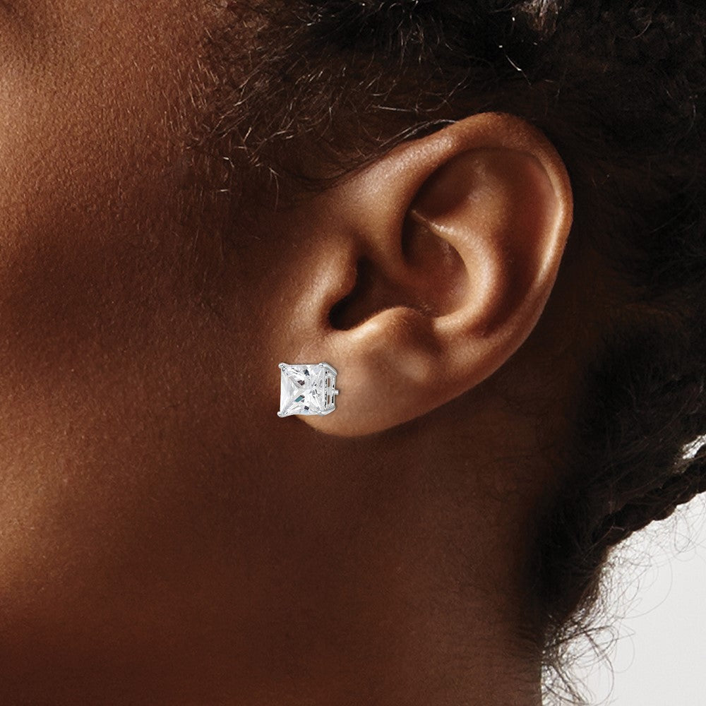 Sterling Silver Rhodium-plated Polished Square 8mm CZ Stud Earrings