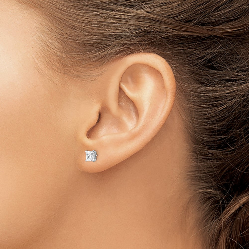 Sterling Silver Rhodium-plated Polished Square 5mm CZ Stud Earrings
